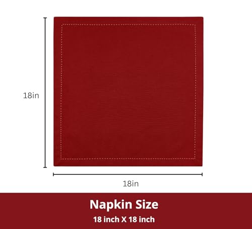 PurpleEssences Set of 12 Hemstitch Cloth Dinner Napkins 100% Cotton - Soft Durable Washable - Ideal for Wedding Fall Thanksgiving - Perfect Everyday Use Table Linen 18x18 - Red