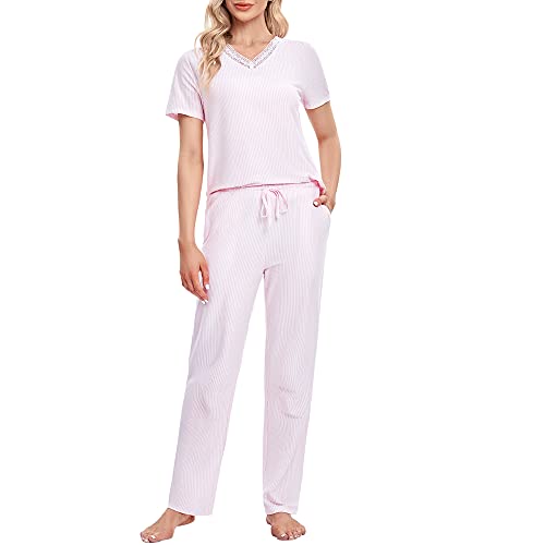 Pyjama en coton rose 3XL pour femme avec haut manches courtes et pantalon