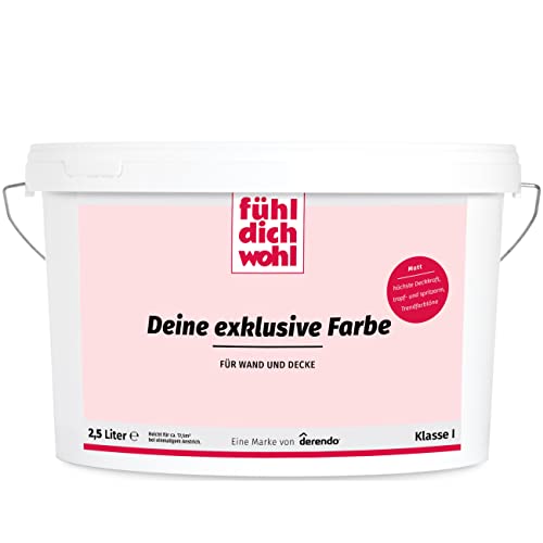 derendo Fühl Dich Wohl Deine Farbe rosa, matte Wandfarbe rosa, hohe Deckkraft, verschiedene Rosafarbtöne zur Auswahl (2,5L, Lachsrosa E1-42)