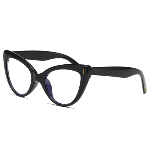 Viseng Womens Oversized Cateye Reading Glasses Blue Light Computer Glasses Stylish Reader (black +2.0)