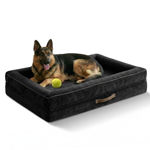 Upvilla Orthopädisches Hundebett XXL, Hundekorb Waschbar mit Eierförmiger Kistenschaum，Wasserdicht Hundesofa mit rutschfeste Unterseite und Vierseitiges Kissen (Black, 137x91x19cm)