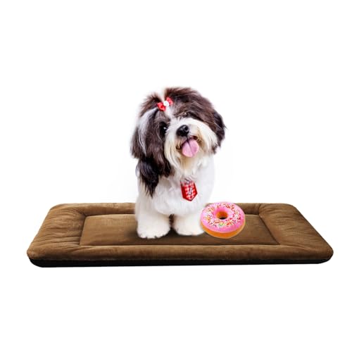 Dog Crate Pad Washable Dog Bed for Crate Small Cozy Mat 24-Inch Brown