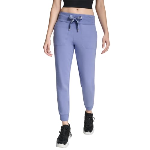 DKNY Women's Two Tone Logo Drawcord Jogger Sweatpant, Bluestone, Large