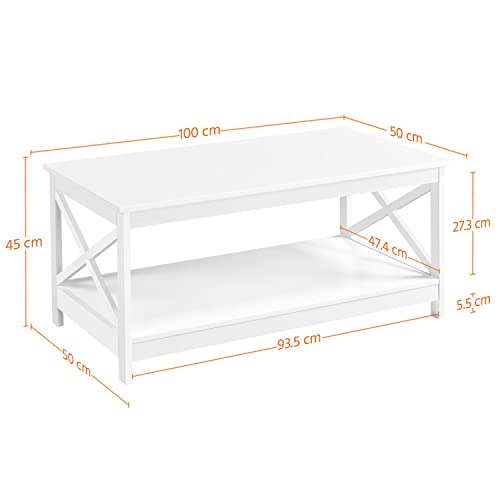 Yaheetech Couchtisch Kaffeetisch mit 2 Ablagen Sofatisch X-Form Stütze Wohnzimmertisch aus Holz Einfacher Aufbau Moderner Beistelltisch für Wohnzimmer/Balkon/Büro, 100 x 50 x 45 cm Weiß – Bild 4