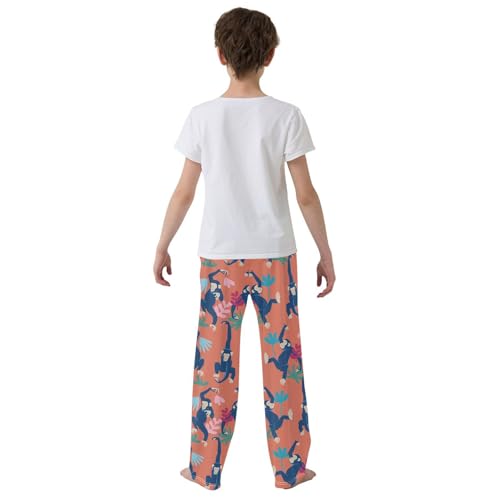 ZZXXB Monkey and Leaves Boys Long Pants Soft Trousers Elastic Waist Kids Lounge Bottoms with Pockets S-XL3