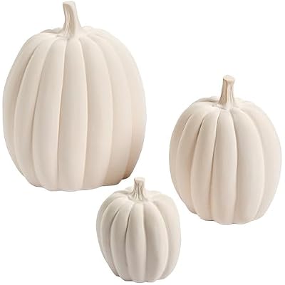 Set of 3 Ceramic White Pumpkins