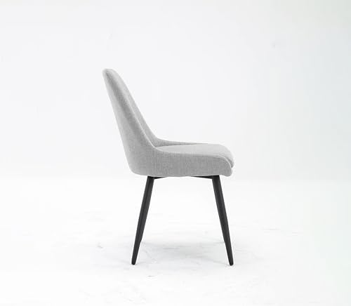 Image of Finch Fox Morris Glam Comfortable Fabric Upholstered Padded Living Room Side Dining Chair for Cafeteria Bedroom, Restaurents, Home, Office with Black Metal Legs in Light Grey Color (Set of 2)