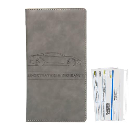 Tarjetero de registro y seguro - organizador de documentos para automóvil de cuero resistente y elegante | Maletín para tarjetas Licencia de coche Contrato de seguro Home Office Viagg, Gris, Consulte