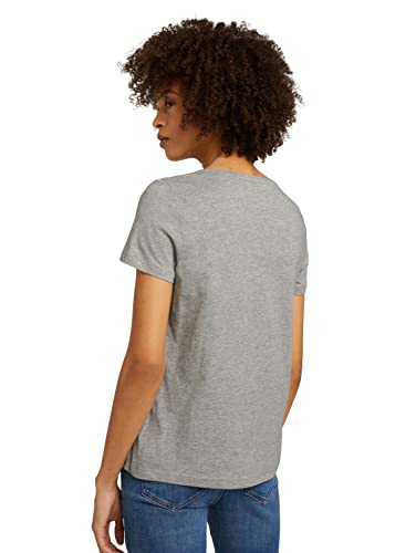 TOM TAILOR Damen Basic T-Shirt mit Print 1032050, 11282 - Silver Grey Melange, M – Ansicht 5