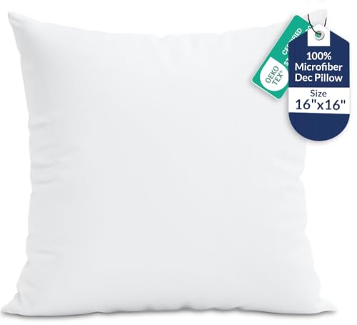Image of ROYALE LINENS 16 x 16 Pillow Insert - Down Alternative Throw Pillows Insert - Square Pillow Pack of 1 White - Bed & Couch Pillows - Inner Cushion for Bed, Cushion for Living Room - Shams Stuffer