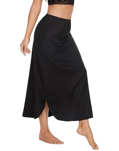 Image of MANCYFIT Long Half Slip for Women Under Dress Satin Slip Skirt Extenders 36 inch Maxi Underskirt