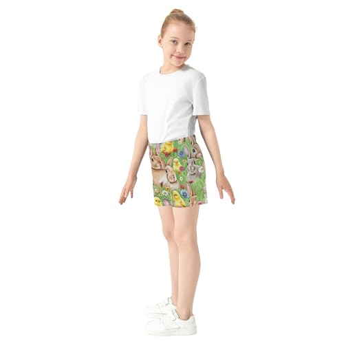 Girls Shorts Cute Animal Print Athletic Sleep Pajama Rabbit Yellow Chicks Flower Green Teens Summer Clothes, X-Small4