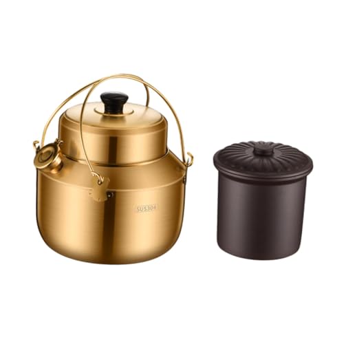 KESOTO Stew Pot, Cookware with Handle, Easy to Clean Portable Pot, Health Preserving Cooker, for Breakfast, Cooking, Soup, Gold