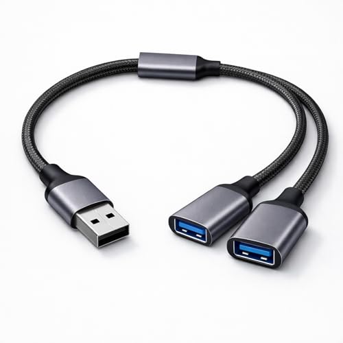 Avigers USB Splitter 2 Port f&uuml;r Laptop, USB Doppelstecker Y Kabel Verteiler 1 auf 2 Adapter f&uuml;r Daten&uuml;bertragung und Aufladen, MacBooks, Desktops, PCs, Tastatur Maus, PS5, Drucker