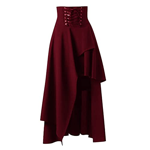 Falda Maxi Renacentista Steampunk Pirata Victoriana Cintura Alta, Medieval Cordón Volantes, Estilo Vintage