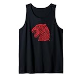 Cabeza de Tigre Floral peonía Corte Papel Arte asiático Camiseta sin Mangas