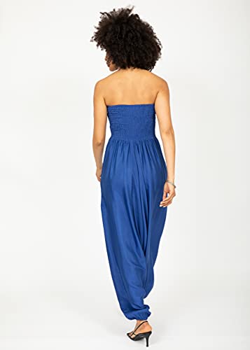 likemary Harem Jumpsuit for Women & Hareem Pants - Harem Maxi Strapless Romper - 2 in 1 Harem Jumper with Pockets - Silk Look - Cobalt - Thumbnail 5