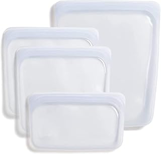 Stasher Multipack (Clear) | Pack of 4 Reusable Freezer Bags in 3x Different Sizes | Silicone Plastic Food Bags For Travel and Food Storage