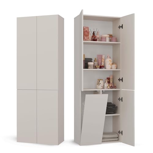 CDF Armoire Haute Salle de Bain Meuble Colonne de Salle de Bain Armoire de Rangement à 4 Portes avec Etagère Réglable pour Salon Cuisine - 60x30x174 cm...