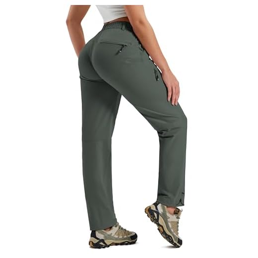 MoFiz Pantalon de Randonnée pour Femme Séchage Rapide Léger Multifonctionnel Montagne Pantalon imperméable Jogging Cargo Pantalon Respirant avec Multi-Poche Zippée pour Extérieur Vert Militaire M
