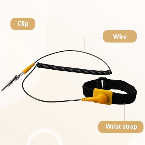 Image of 2pcs Anti Static Wrist Strap, Grounding Bracelet, Adjustable Antistatic Wrist Band with Alligator Clip and 5.9ft Long Cable, Suitable for PC Building and Electronics Repair (Yellow)