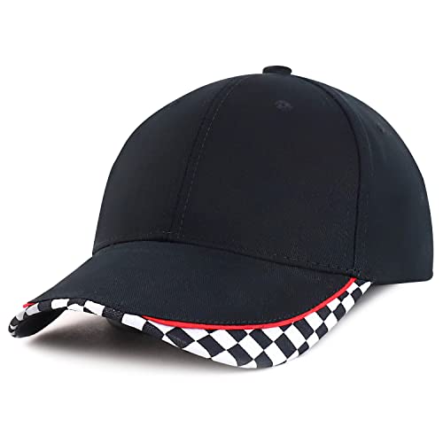 Armycrew Racing Flag Pattern Premium Cotton Cap, Fit Child to Adult Oversize - Black - 58CM