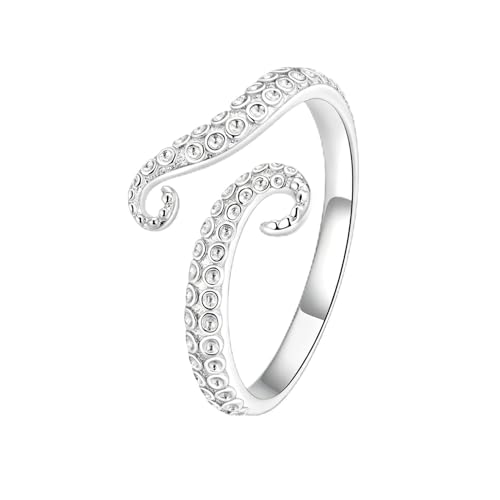 BISAER Adjustable Octopus Ring Stackable Silver Rings For Women Non Tarnish