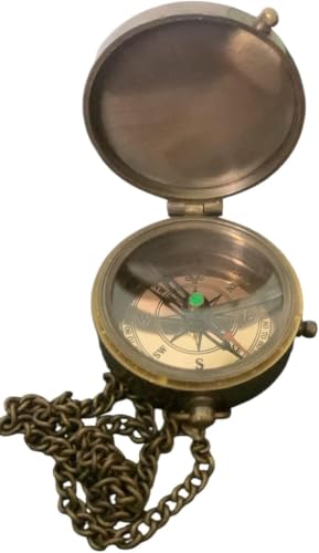 Brújula de bolsillo vintage de latón con cadena antigua – brújula náutica artesanal para senderismo, camping, trekking, viaje, aventura al aire libre y regalo (Estilo-5) miniatura 1
