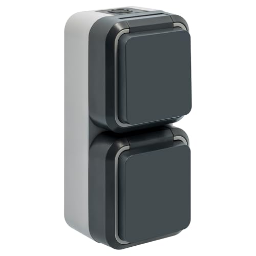 SIEMENS - Double prise de courant 2P+T verticale étanche IP55 – Pose en saillie, idéale pour extérieur, résistante à l'eau et à la poussière