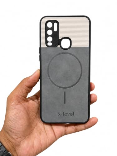 Image of Bintage Mac Safe Design Hard Slim Back Case | Soft Border Camera Protect | Dual PU Leather Finish Back Cover Compatible for Vivo Y50 / Vivo Y30 - White & Grey