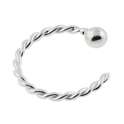 20 Gauge (0.8MM) - 8MM Length 925 Sterling Silver Continue Twister Open Hoop Ball End Nose Ring