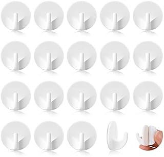 Pinenuts 18 Pcs Plastic Hooks Self Adhesive, Removable Sticky Wall Hooks, White Stick on Hooks for Hanging Coat Clothes Towel Keys, Multipurpose Hanging Holder for Bathroom, Kitchen, Office, Closet