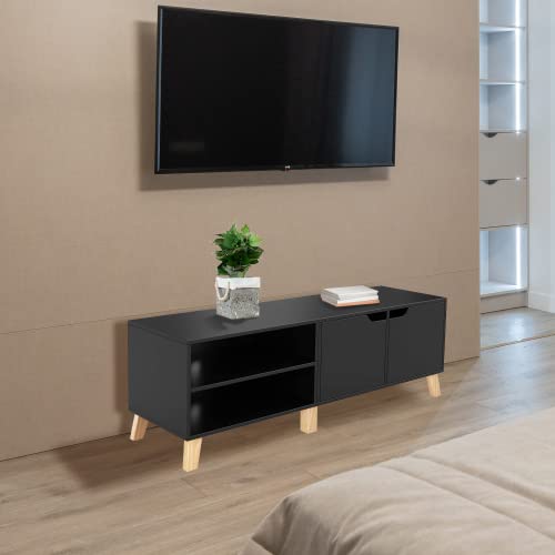 140cm-Mueble-TV-Mesa-TV-Mesa-Salon-Moderno-Estilo-Nordico-con-2-Puertas-2-Compartimientos-Negro