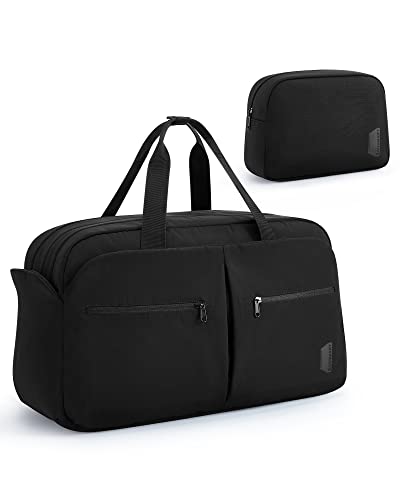 BAGSMART 45L Carry-On Duffel Bag for Travel, Weekender Overnight Bag with Toiletry and Shoe Compartments, Gym Bag in Black