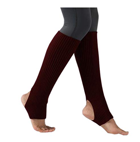 ACVIP dam vinter stickade tofflor balett stulpen leggings leggings med hälhål (röd)