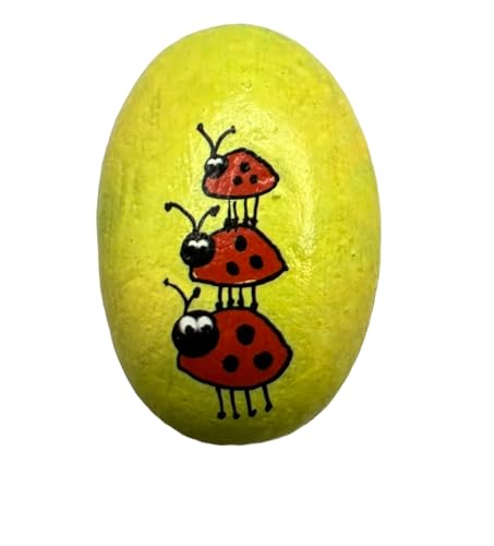 Three ladybugs Decorative hand painted rocks, garden stones, and bricks for indoor and outdoor use (3'-5') Medium (5'-8') Large (Medium)