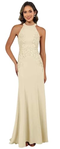 Image of KDTM Satin Lace Mother of The Bride Dresses Long Halter Sleeveless Formal Dresses for Women Wedding Guest