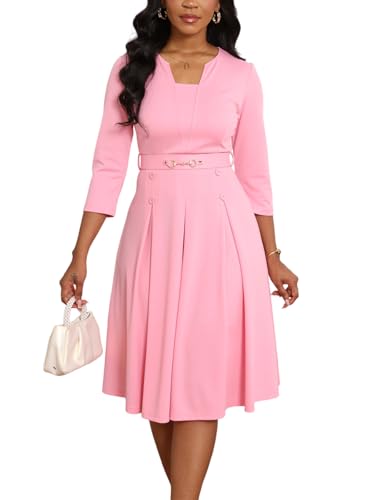 Elainone 3/4 Sleeve Pink Dress
