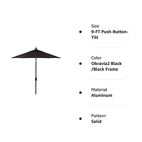 9-Foot Treasure Garden (Model 920) Push Button-Tilt Market Umbrella With Black Frame And Obravia2 Fabric: Black #TOP7