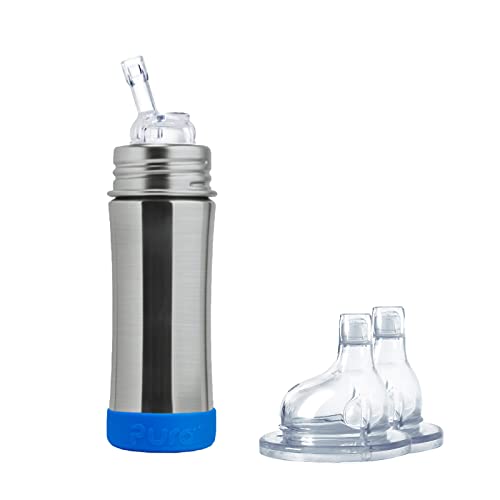 Image of Pura Bundle - Kiki 11oz Straw Bottle, Bumper & XL Sipper Spout - 100% Plastic-Free, MadeSafe Certified, 100% Medical-Grade Silicone for Kids, Toddlers, Preschoolers, Babies & Infant - Ocean