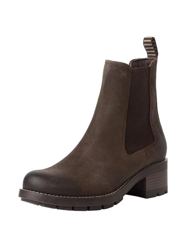 Tamaris Botines Chelsea de Piel para Mujer, Tacón Cuadrado, Mocca, Plantilla Extraíble, 39 EU