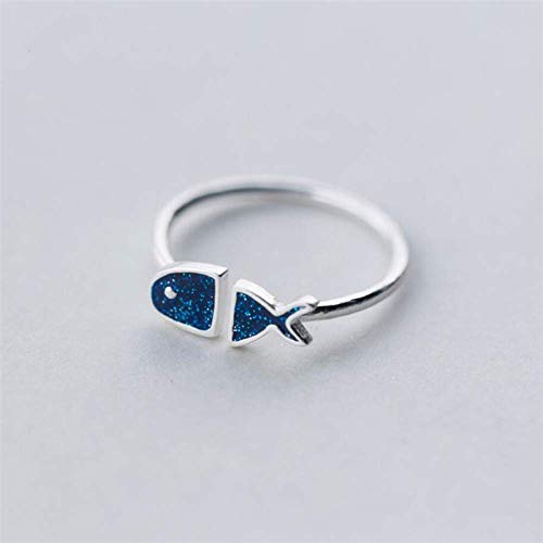 Anneaux d'ouverture réglables en argent S925 motif poisson bleu style coréen