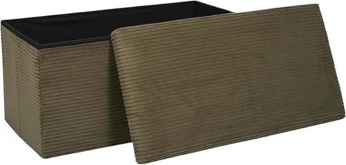 Baúl banco plegable de pana verde con asiento acolchado multifuncional 4