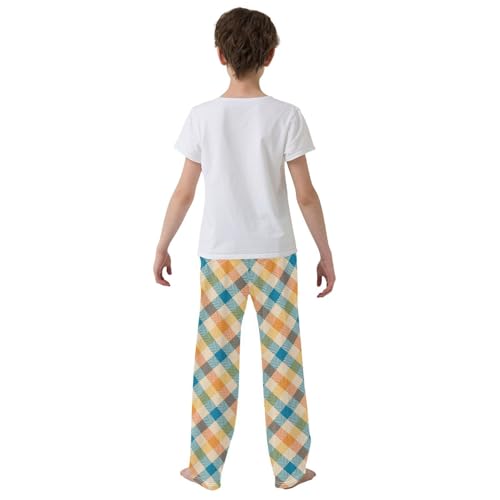 Orange Blue Yellow Beige Check Plaid Boys Pants for Kids Jogger Pants with Pockets S-XL3