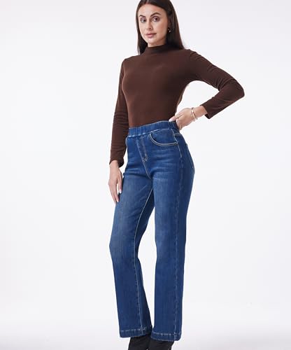 Fakanhui Women's Wide Leg Fleece Lined Jeans Winter Thermal Flannel Lined Jeans Loose Pull on Jeans3