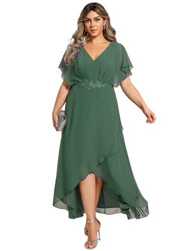 Ever-Pretty Women's Plus V Neck Applique Short Sleeves Maxi Formal Wedding Guest Dress