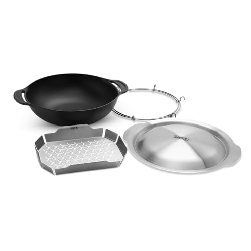 Weber Crafted Wok e Inserto per Cottura a Vapore/Set 2-in-1 in Acciaio Inox per rosolare e cuocere a Vapore Verdure, Carne o Pesce – Argento (7607)