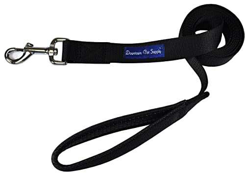 Downtown Pet Supply 2ft Heavy-Duty Dog Leash - Padded Comfort Handle & Stainless Steel Fastener - 0.75in Wide - Black