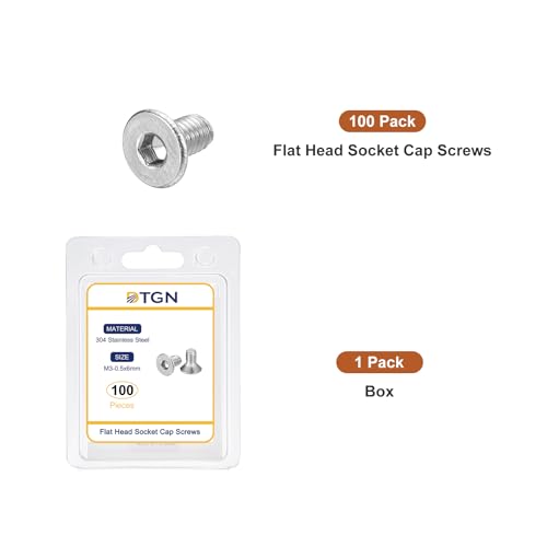Image of DTGN M3-0.5 x 6mm Flat Head Socket Cap Screws, 100 Pack 304 Stainless Steel Hex Socket Flat Head Screws, Full Thread, Countersunk Bolts