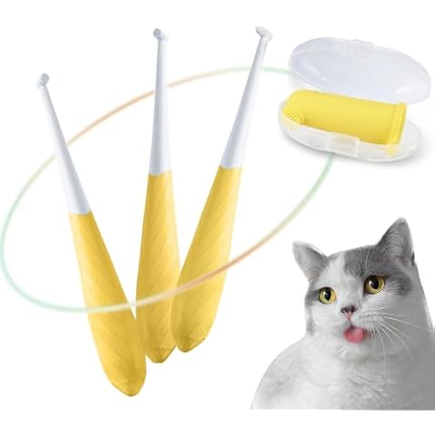 Pawsitive Vibes Cat Toothbrush, Super Mini Brush Head for cat-Finger Toothbrush for Cats, Cat Tooth Brushing Kit, Mini Head, Deep Cleaning, Gentle Bristles for Gum Care-Yellow Cover
